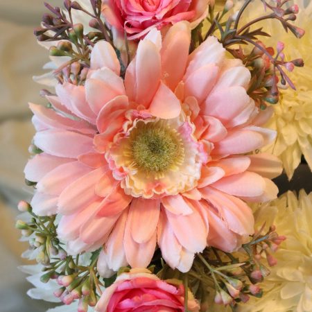 Light Pink Gerbera and Hot Pink Teacup Rose Letter Corsage
