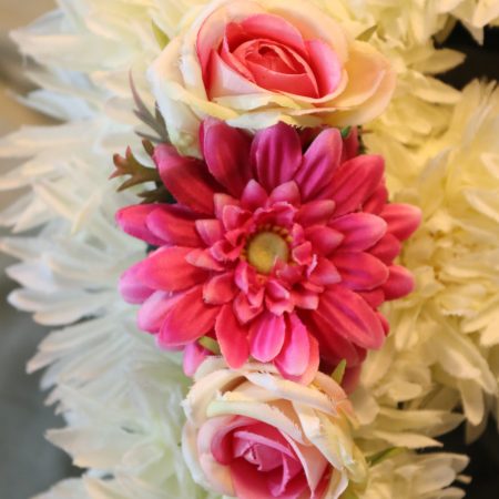 Hot Pink Gerbera and Pink Teacup Rose Letter Corsage