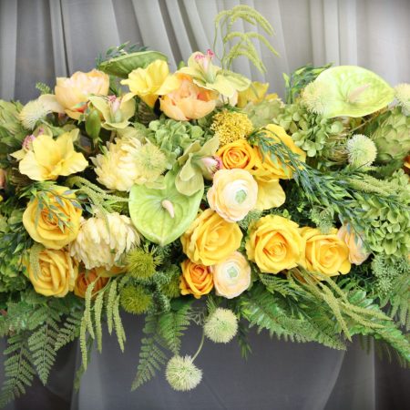 Yellow Rose and Green Orchid Tropical Casket Spray