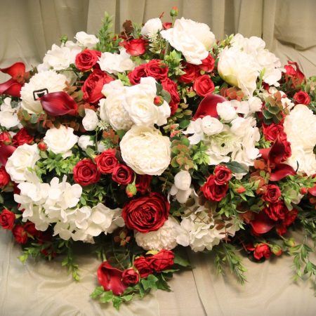 Red and white rose casket spray
