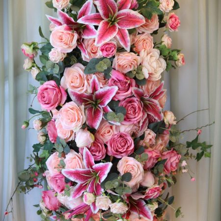 Pink rose and lily casket spray