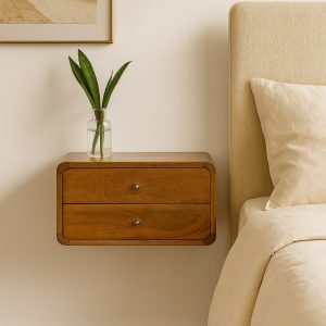 Floating Curved Chestnut Bedside Table