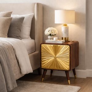 Avora Brass Embossed 2 Drawer Chestnut Nightstand