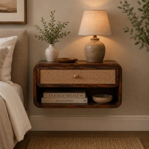 Chestnut Wall Mounted Open Woven Bedside