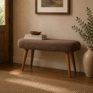 Mocha Faux Fur Fabric Bench