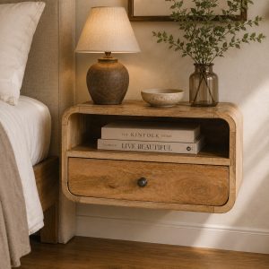Large Oak-ish Curve Upper Slot Floating Bedside