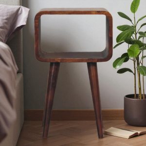 Mini Chestnut Curved Open Bedside Table