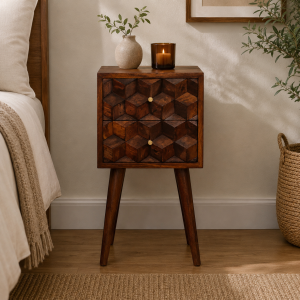 Mini Chestnut Cube 2 Drawer Bedside