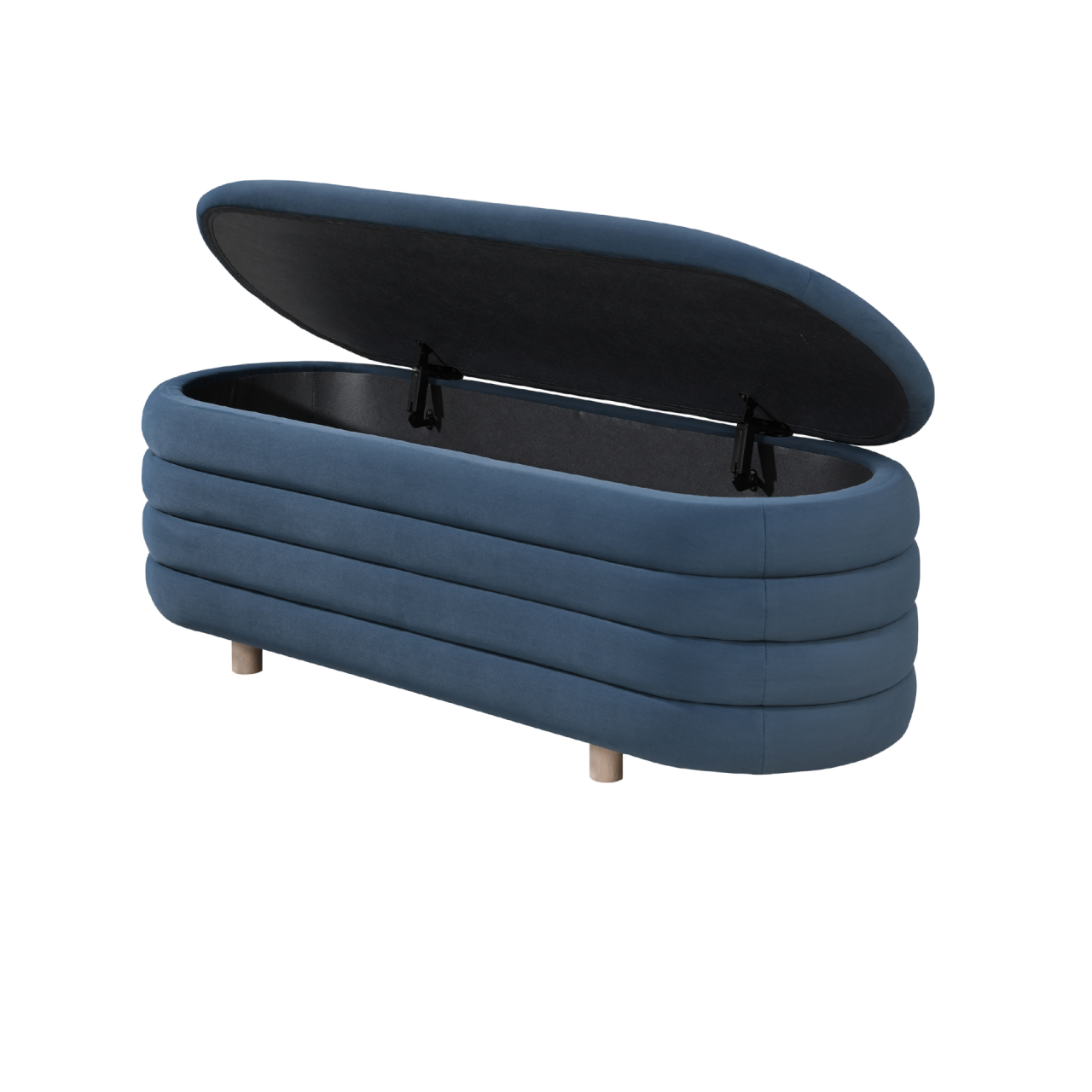 Ripple Blue Velvet Storage Oval Ottoman - Image 4