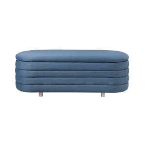 Ripple Blue Velvet Storage Oval Ottoman