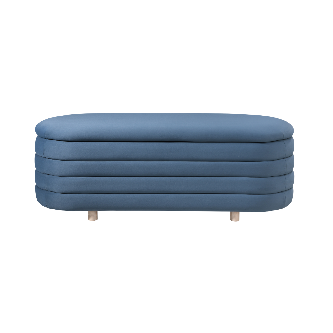 Ripple Blue Velvet Storage Oval Ottoman