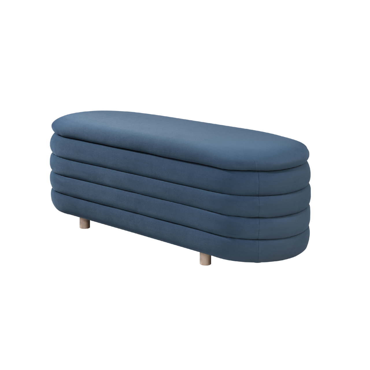 Ripple Blue Velvet Storage Oval Ottoman - Image 2