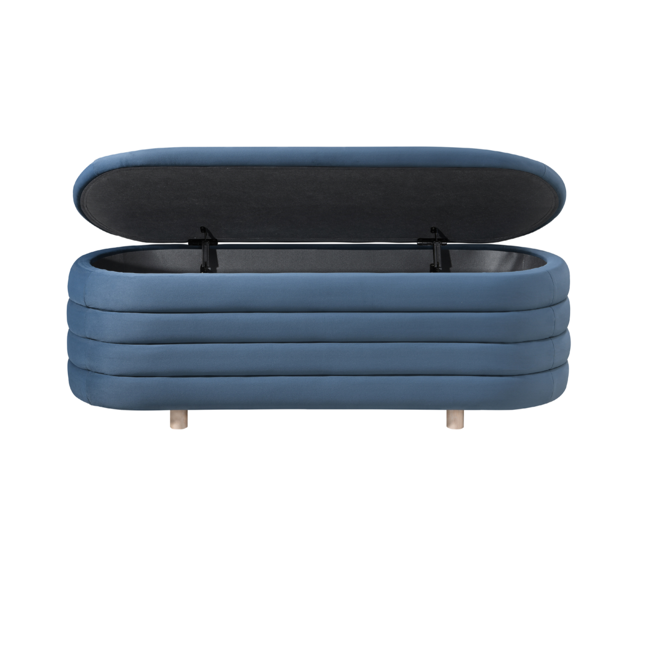 Ripple Blue Velvet Storage Oval Ottoman - Image 3