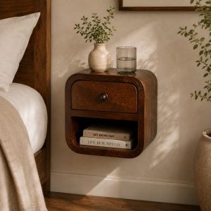Extra Mini Curved Chestnut Bedside with Open Slot