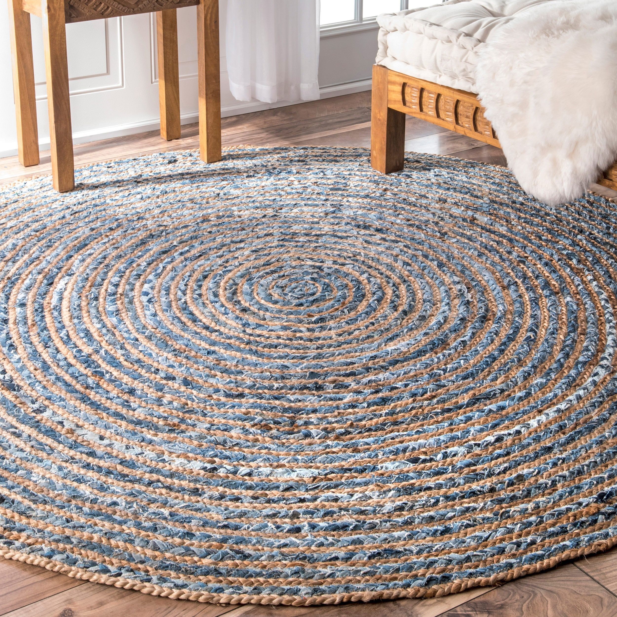 Round Jute and Recycle Denim Rug- 90 cm - Image 3