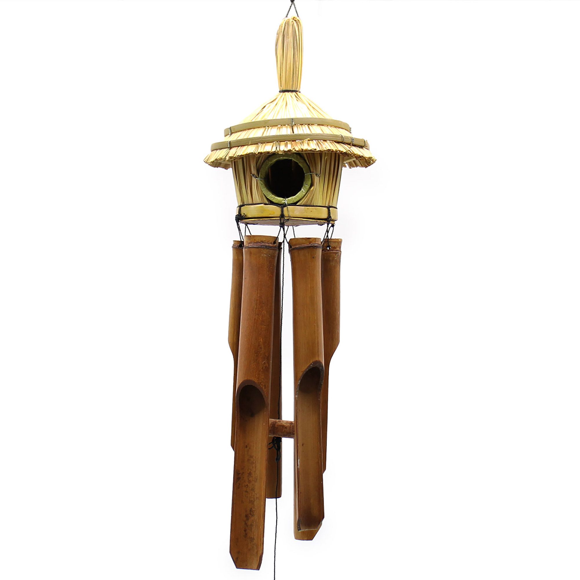 Round Seagrass Bird Box with Chimes - Image 2