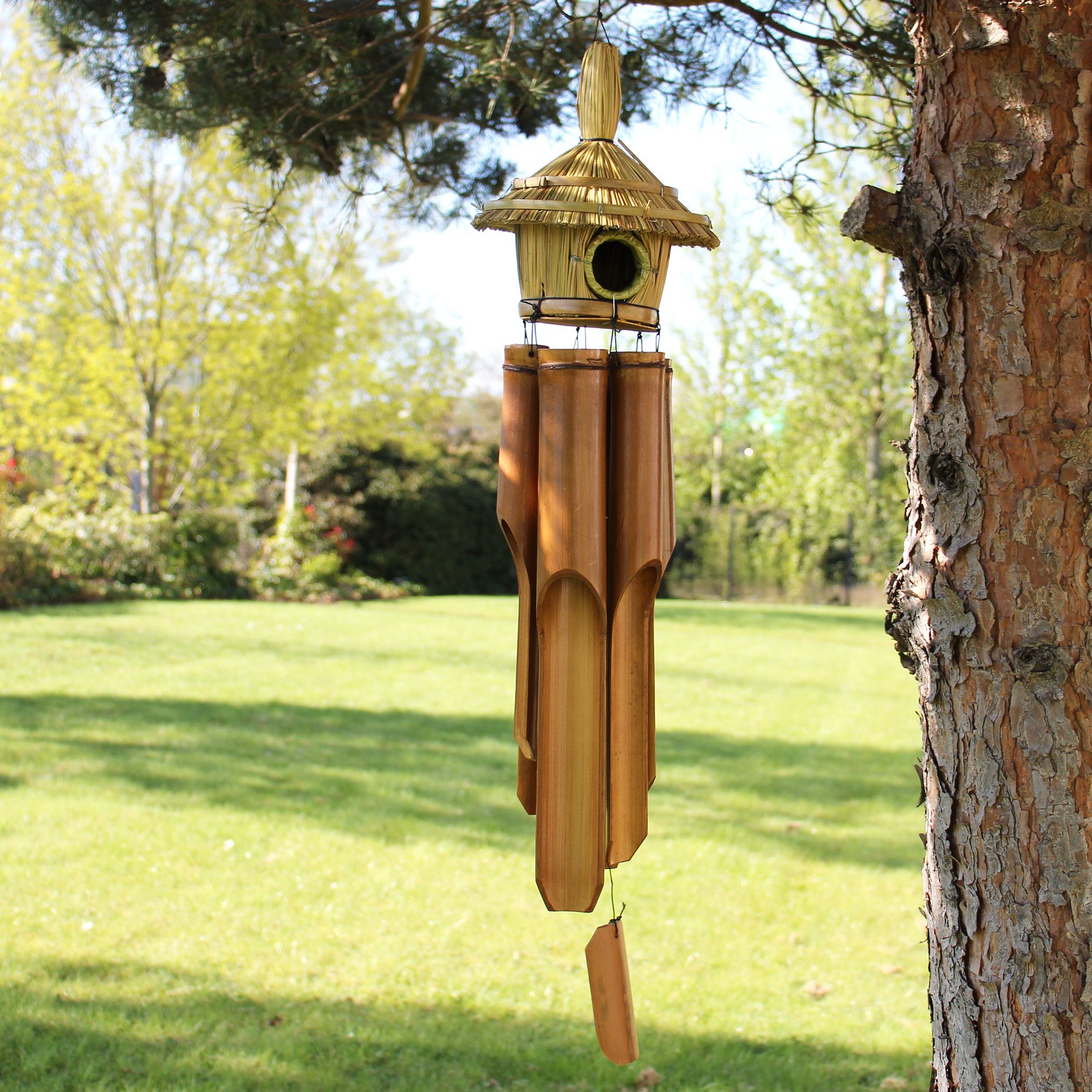 Lrg Round Seagrass Bird Box with Chimes - Image 5