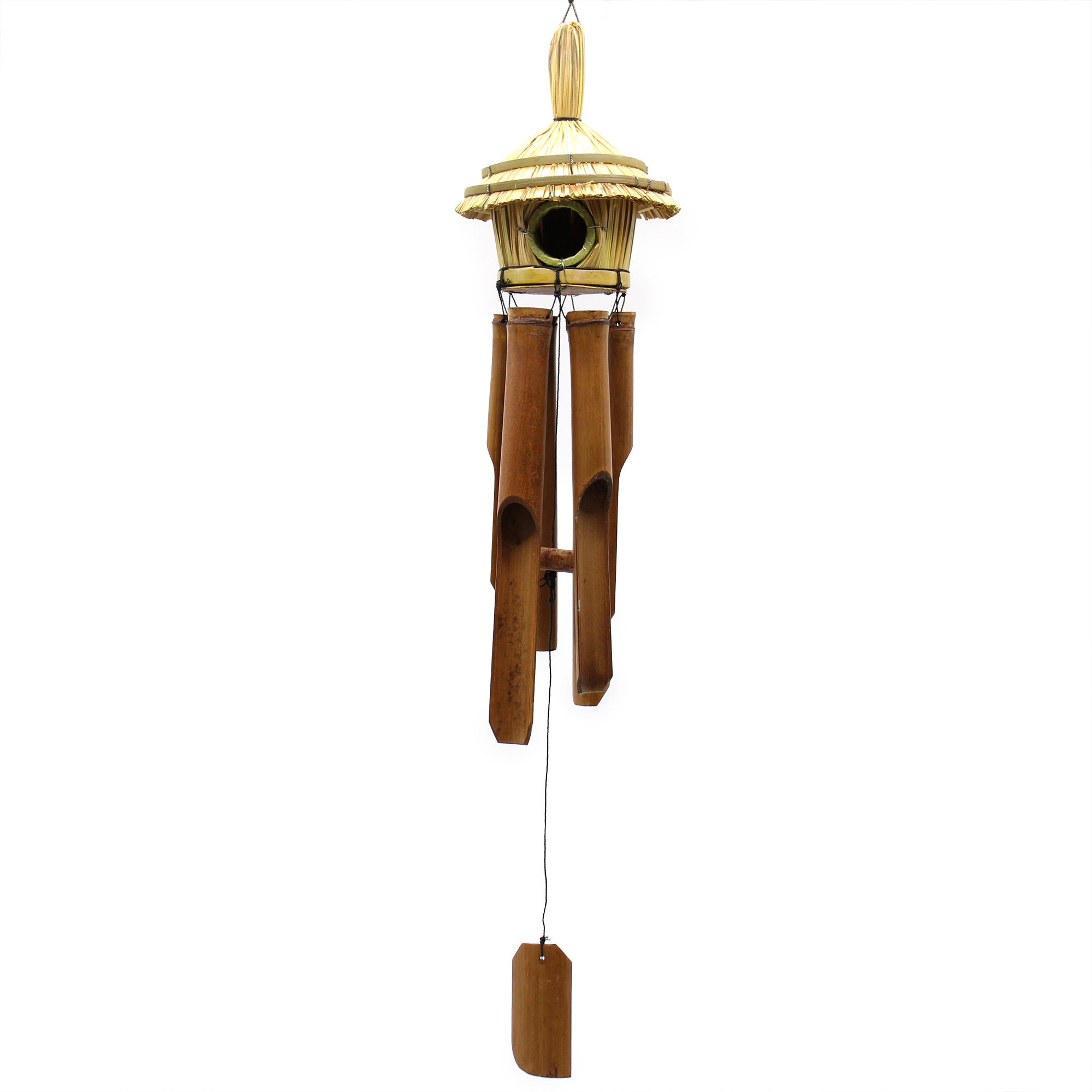 Round Seagrass Bird Box with Chimes - Image 3
