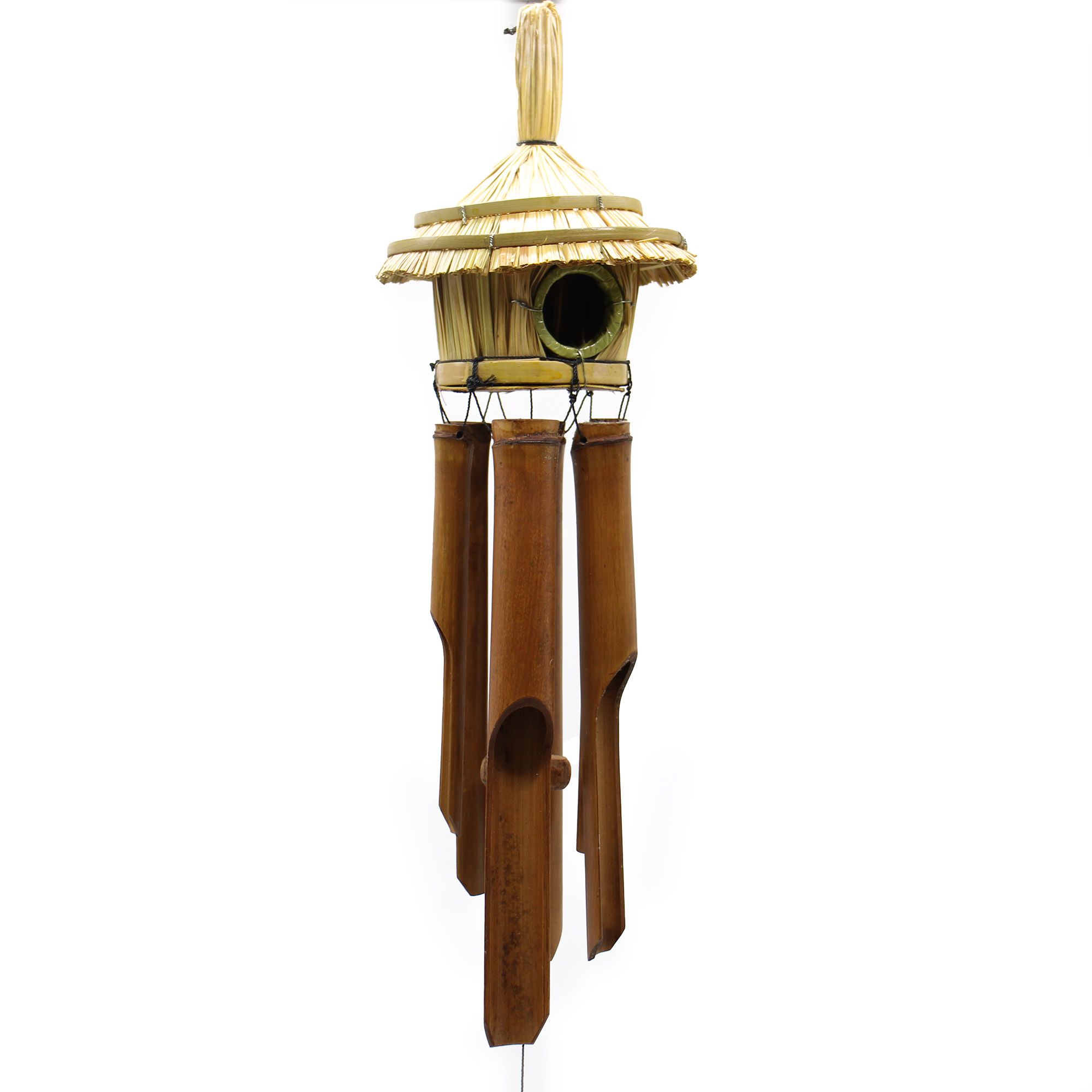 Round Seagrass Bird Box with Chimes - Image 4