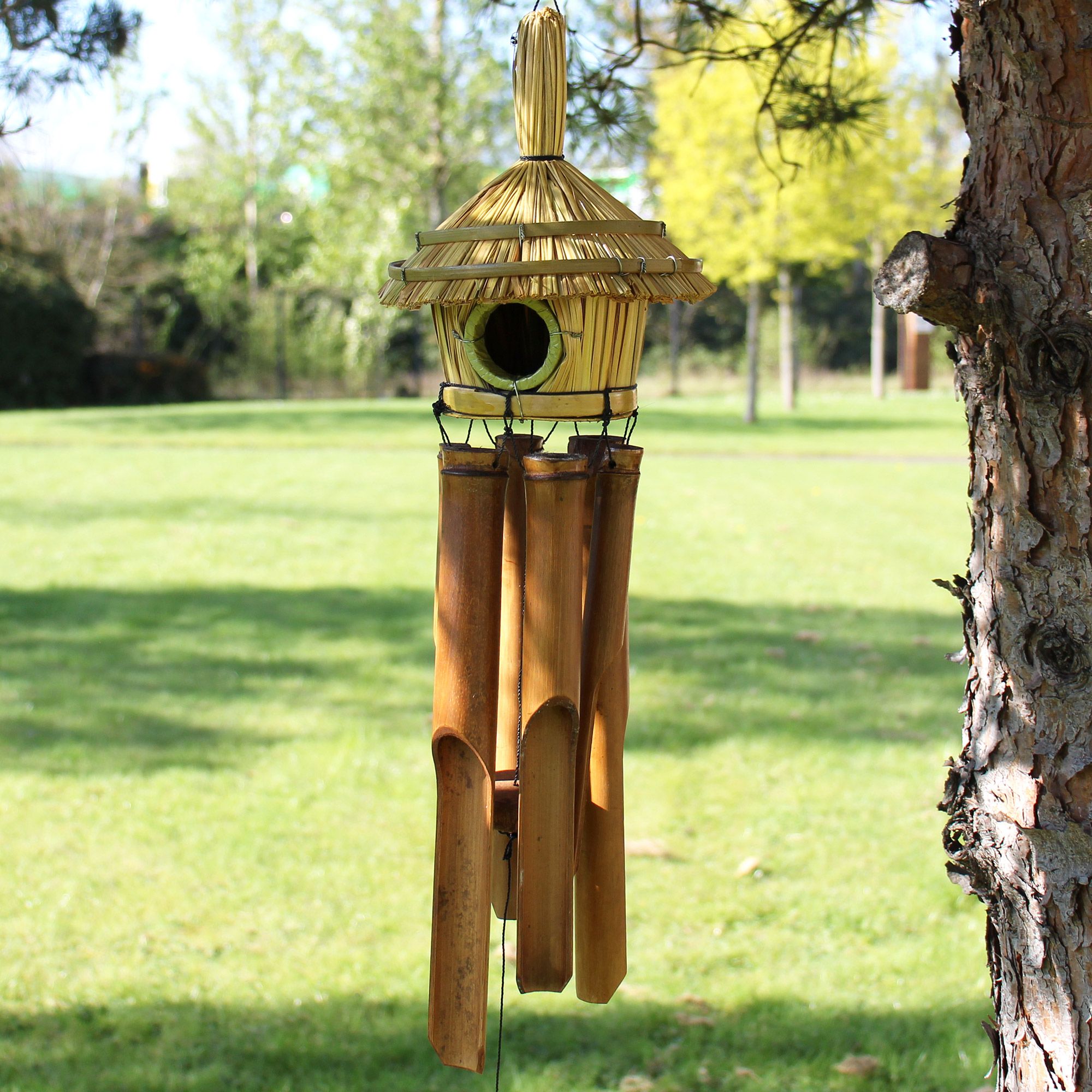 Round Seagrass Bird Box with Chimes - Image 5