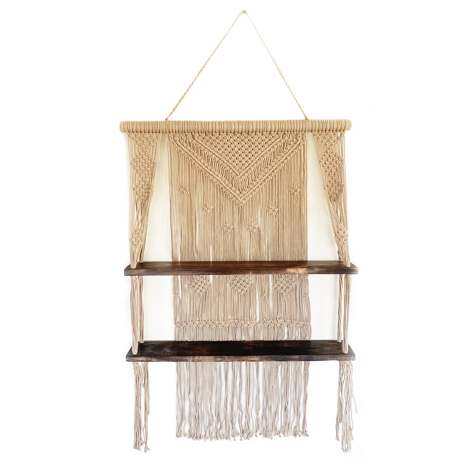 Brown Macrame Hanging Shelves - Brown - Image 2