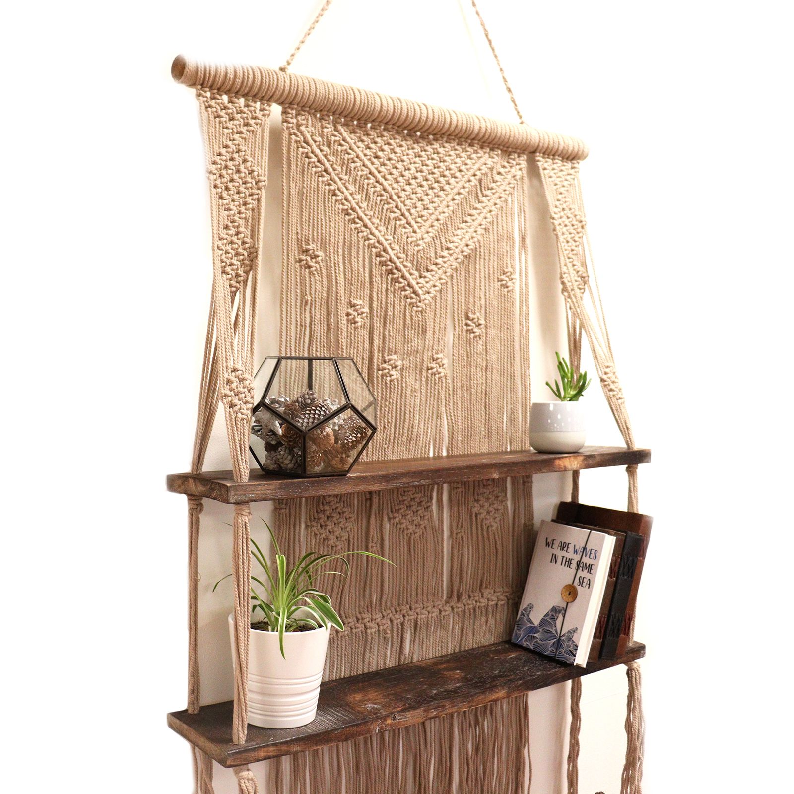 Brown Macrame Hanging Shelves - Brown - Image 3