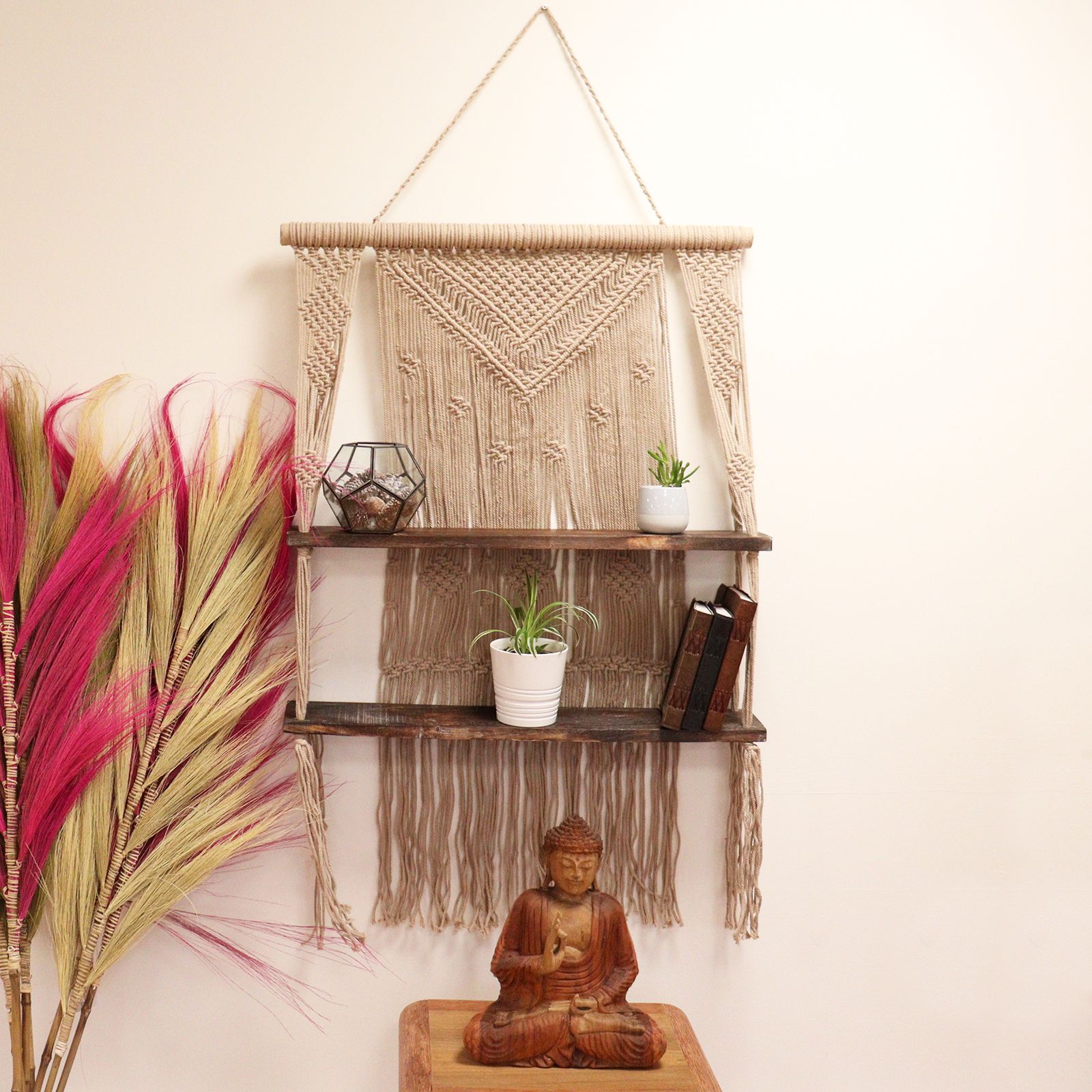 Brown Macrame Hanging Shelves - Brown - Image 4
