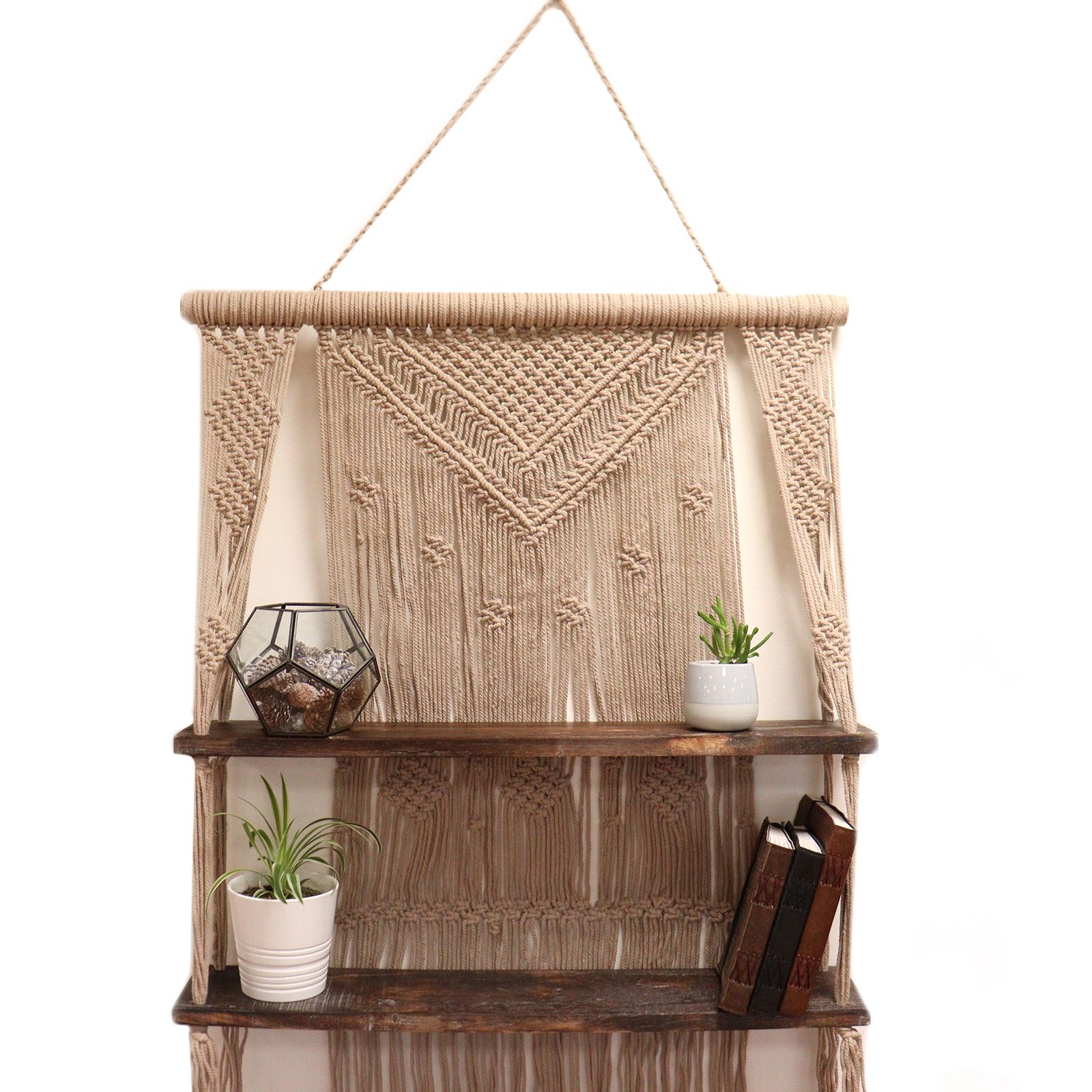 Brown Macrame Hanging Shelves - Brown - Image 5