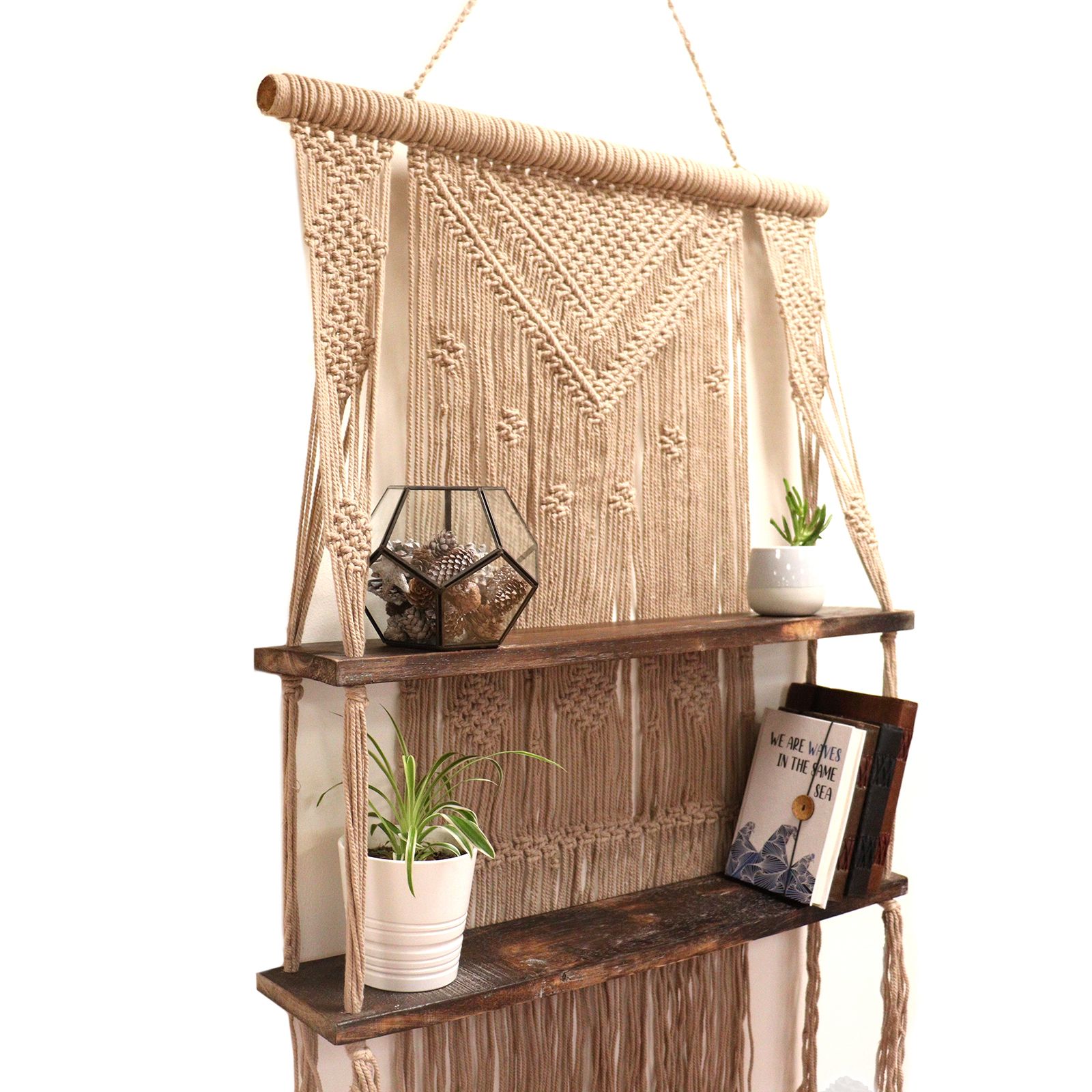 Brown Macrame Hanging Shelves - Brown - Image 6