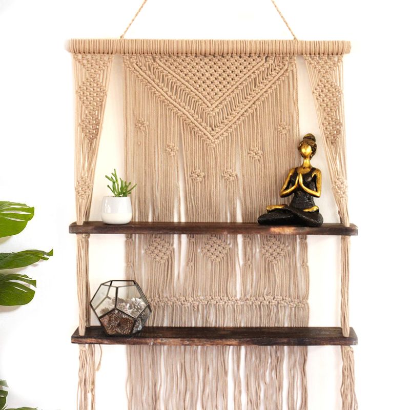 Brown Macrame Hanging Shelves - Brown - Image 8