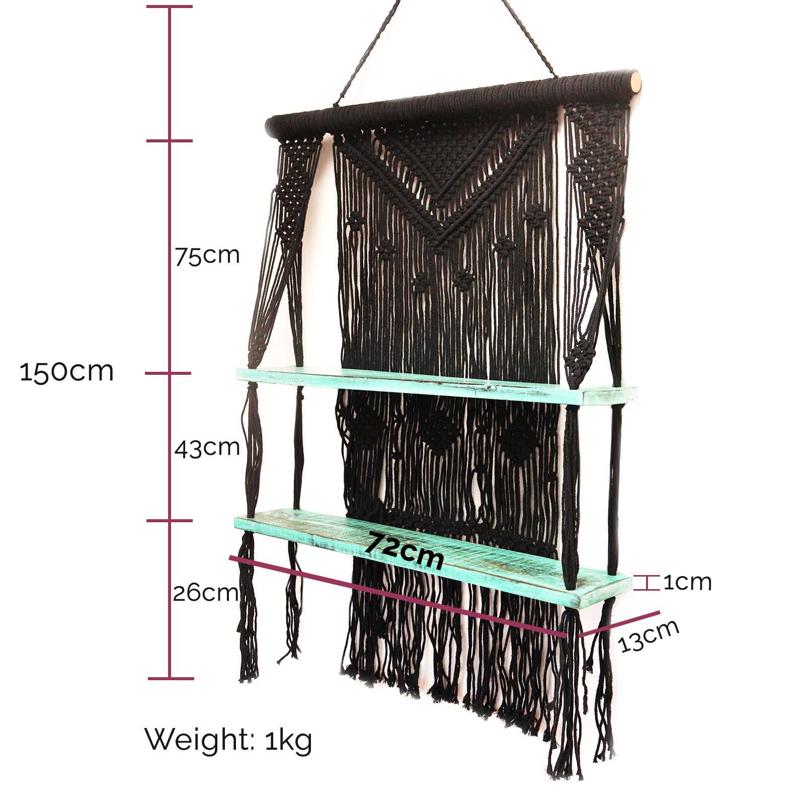 Brown Macrame Hanging Shelves - Brown - Image 9