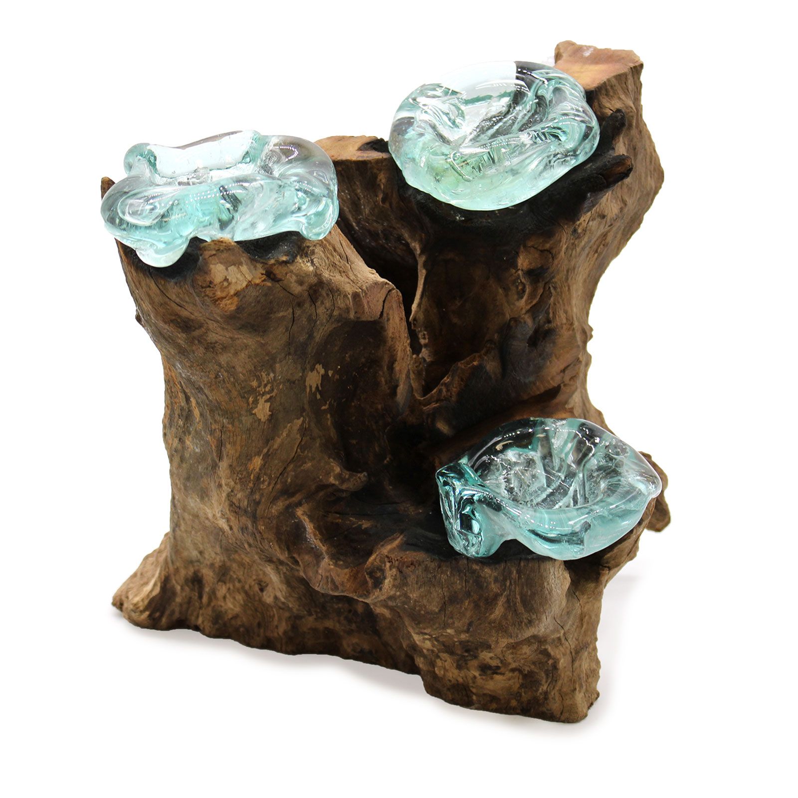 Molton Glass Triple Candle Holder on Wood - Image 2