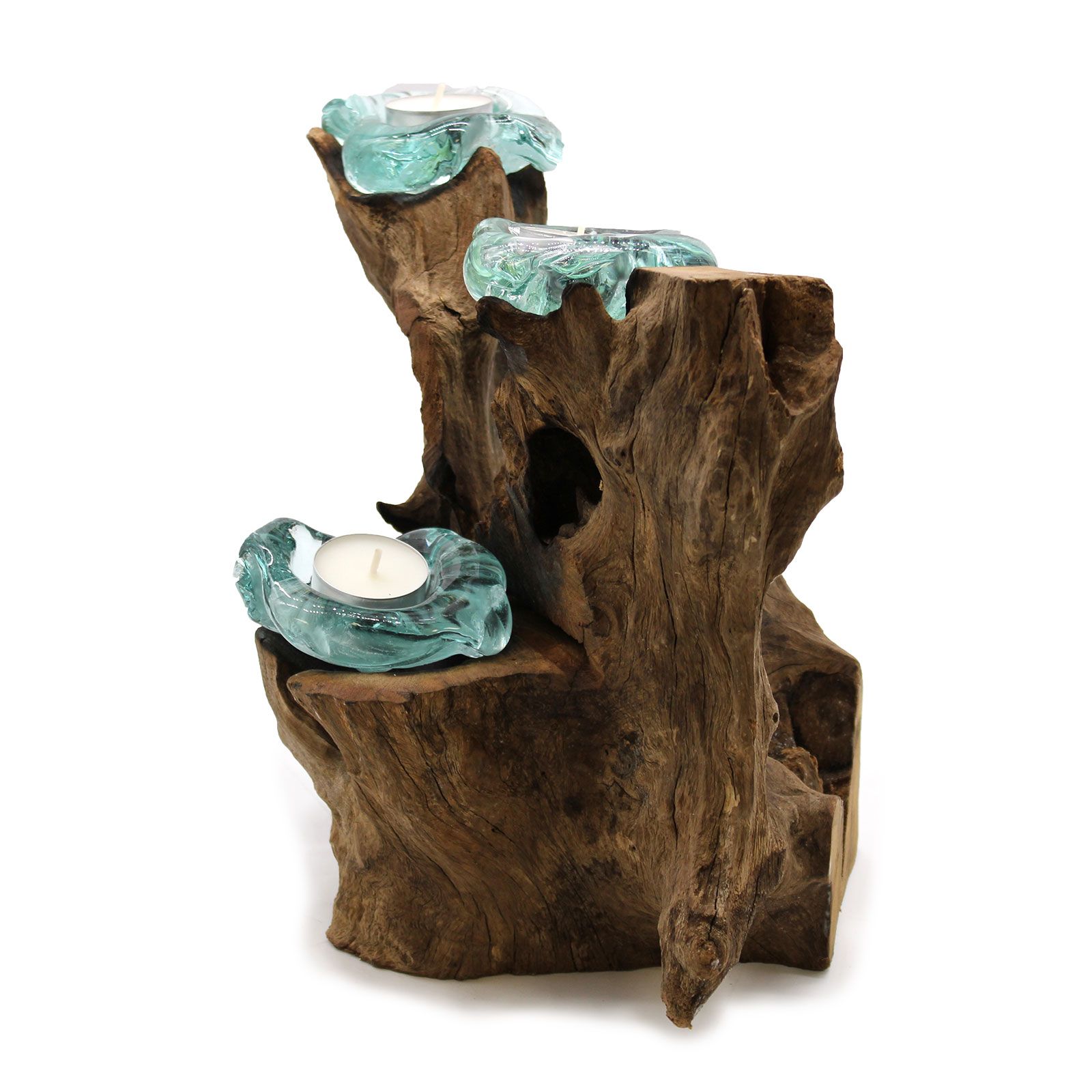 Molton Glass Triple Candle Holder on Wood - Image 3
