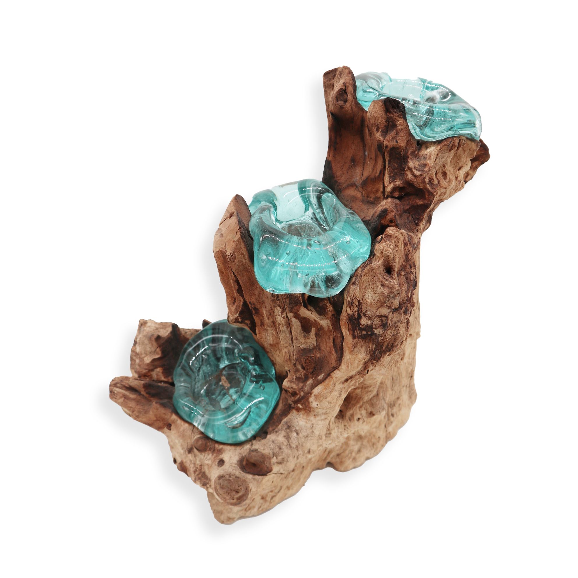 Molton Glass Triple Candle Holder on Wood - Image 7