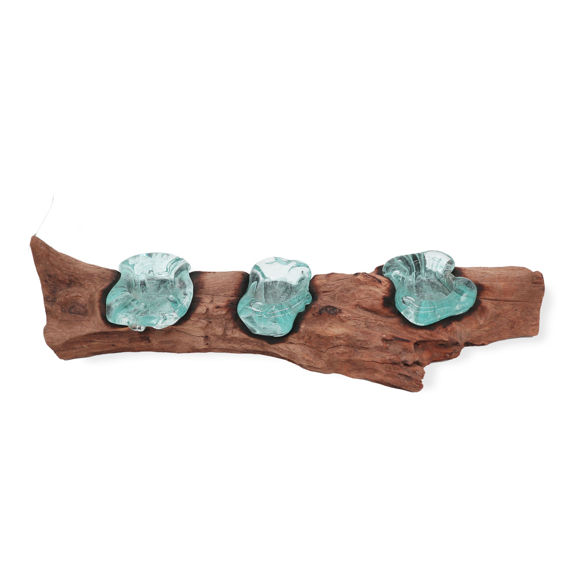 Molton Glass Flat Triple Candle Holder on Wood - Image 3