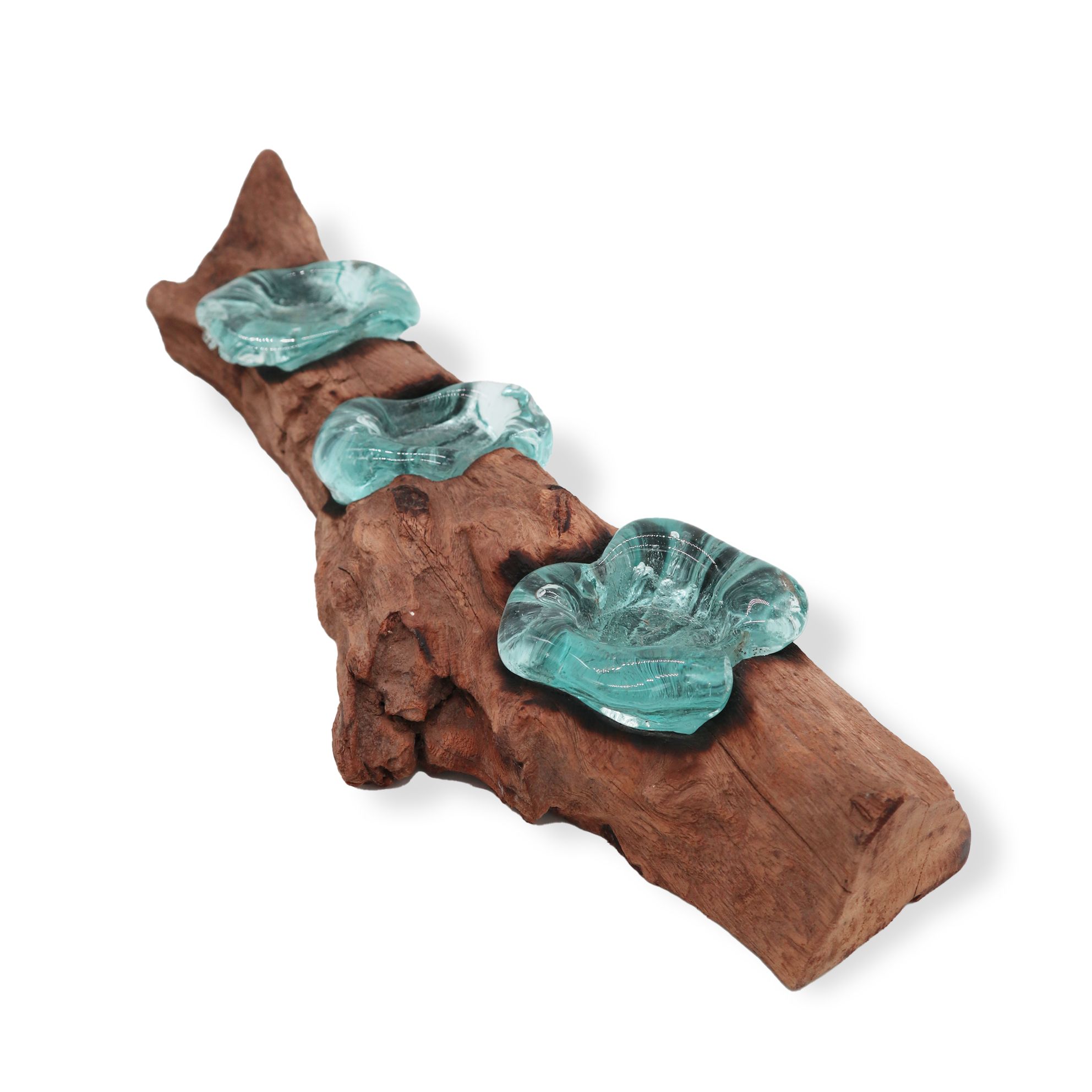 Molton Glass Flat Triple Candle Holder on Wood - Image 4