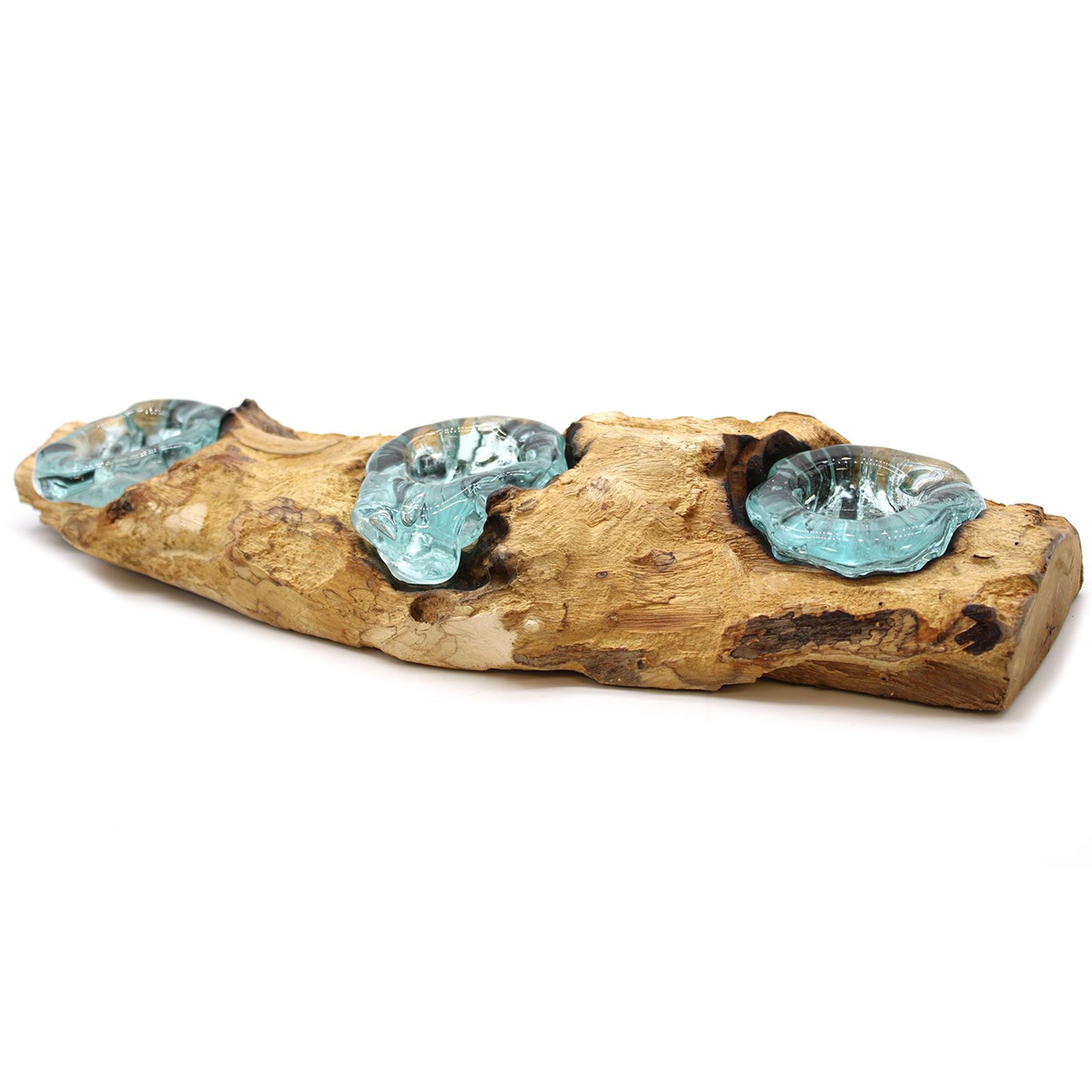 Molton Glass Flat Triple Candle Holder on Wood - Image 6