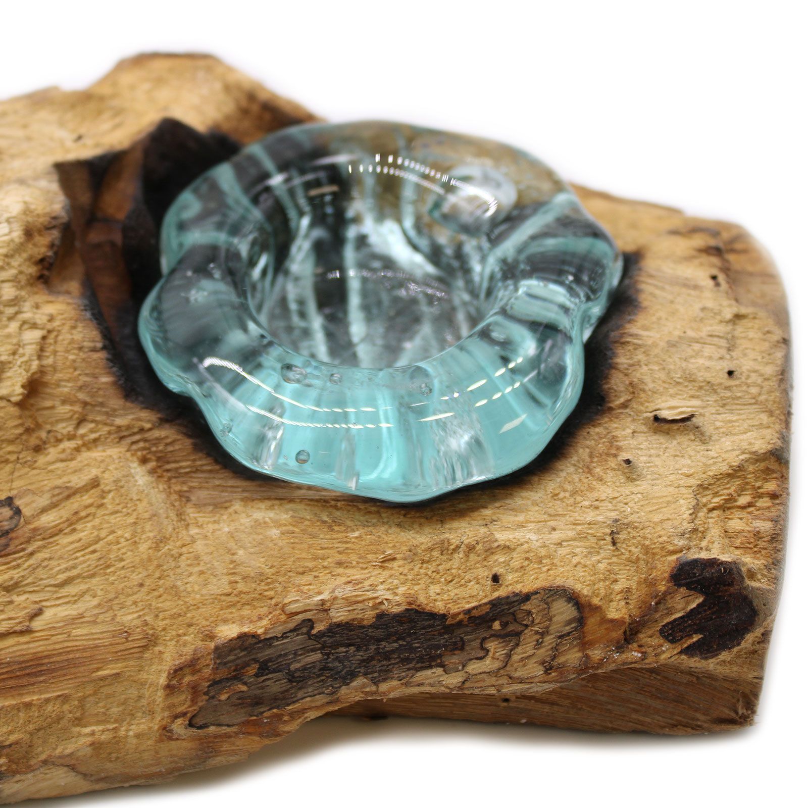 Molton Glass Flat Triple Candle Holder on Wood - Image 7
