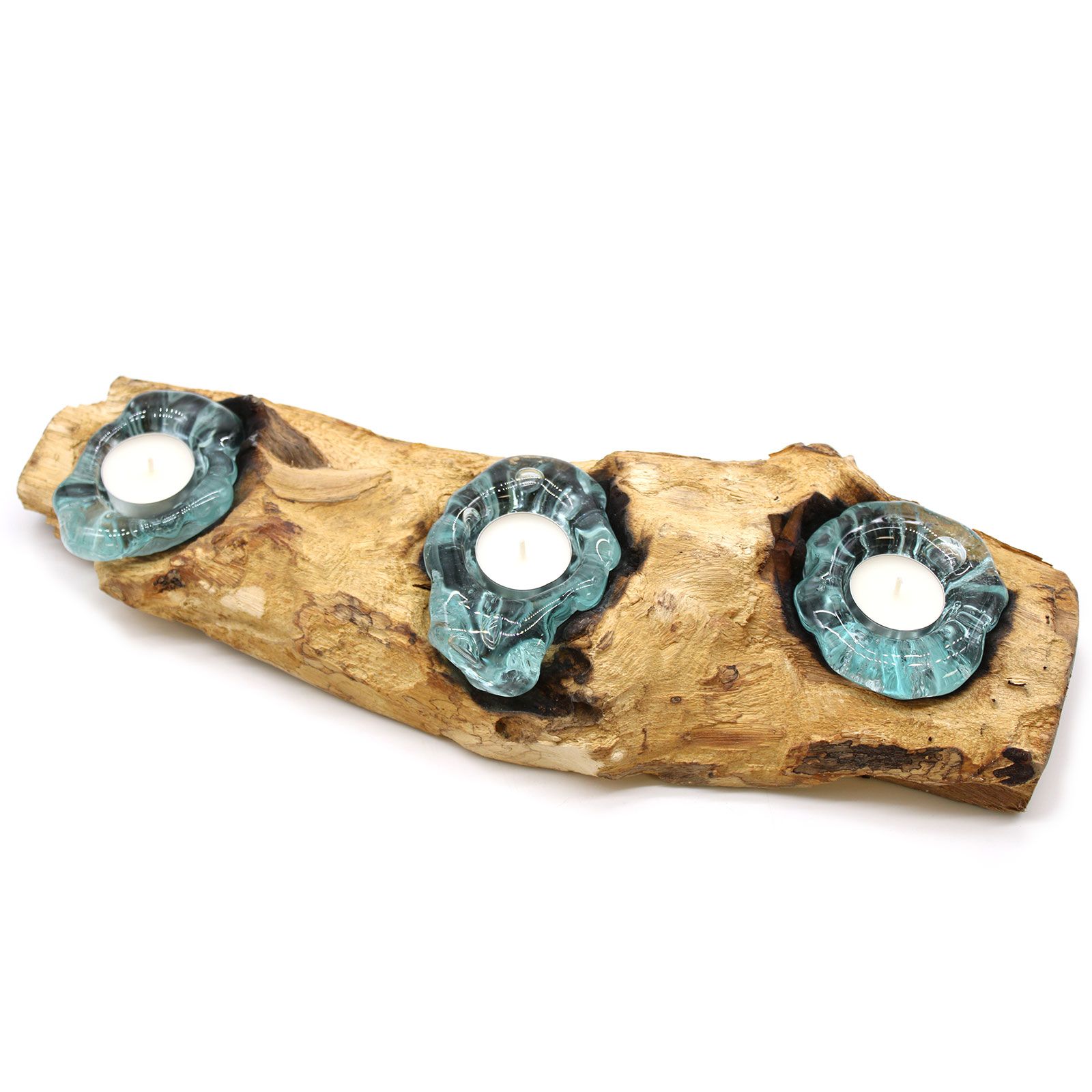 Molton Glass Flat Triple Candle Holder on Wood - Image 8