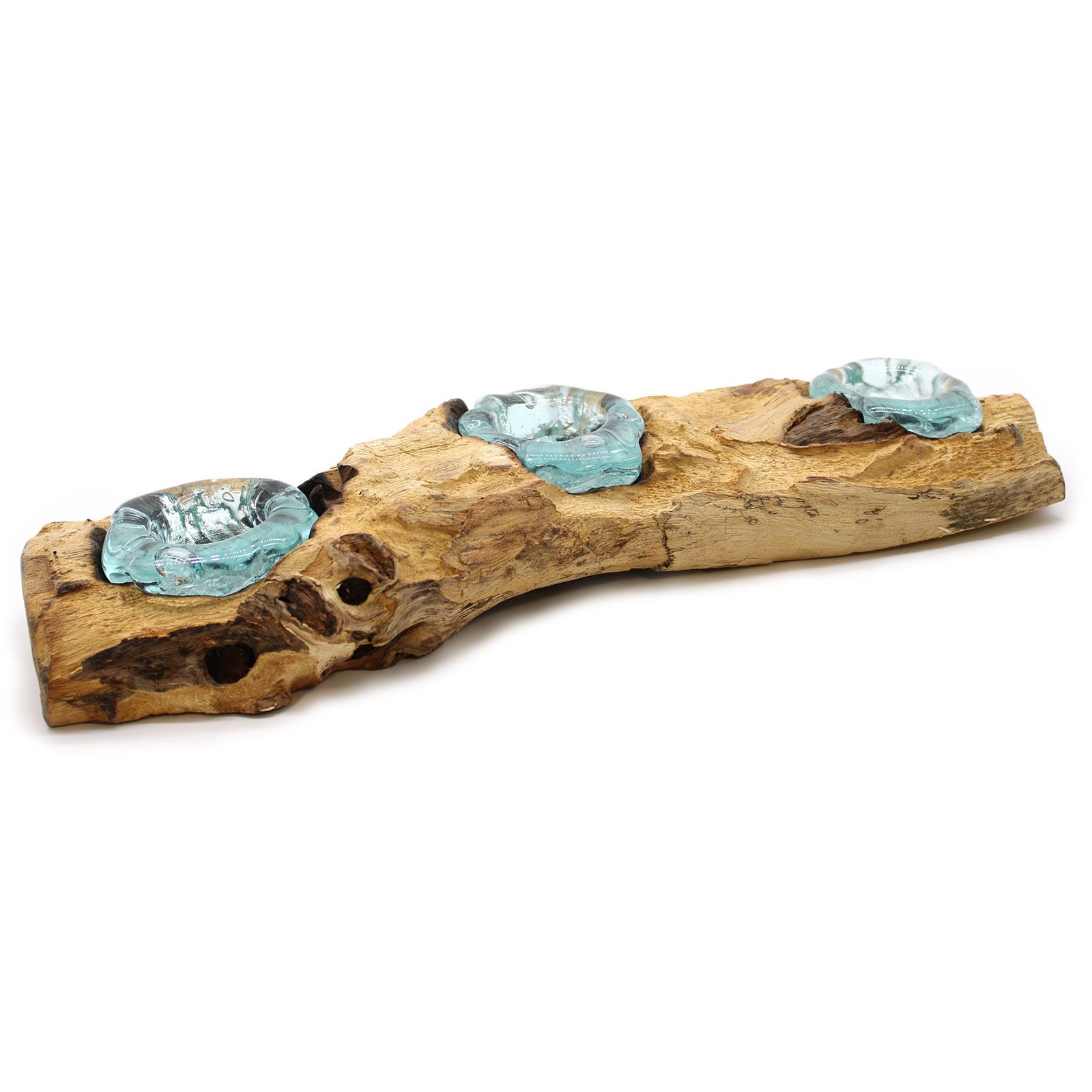 Molton Glass Flat Triple Candle Holder on Wood - Image 9