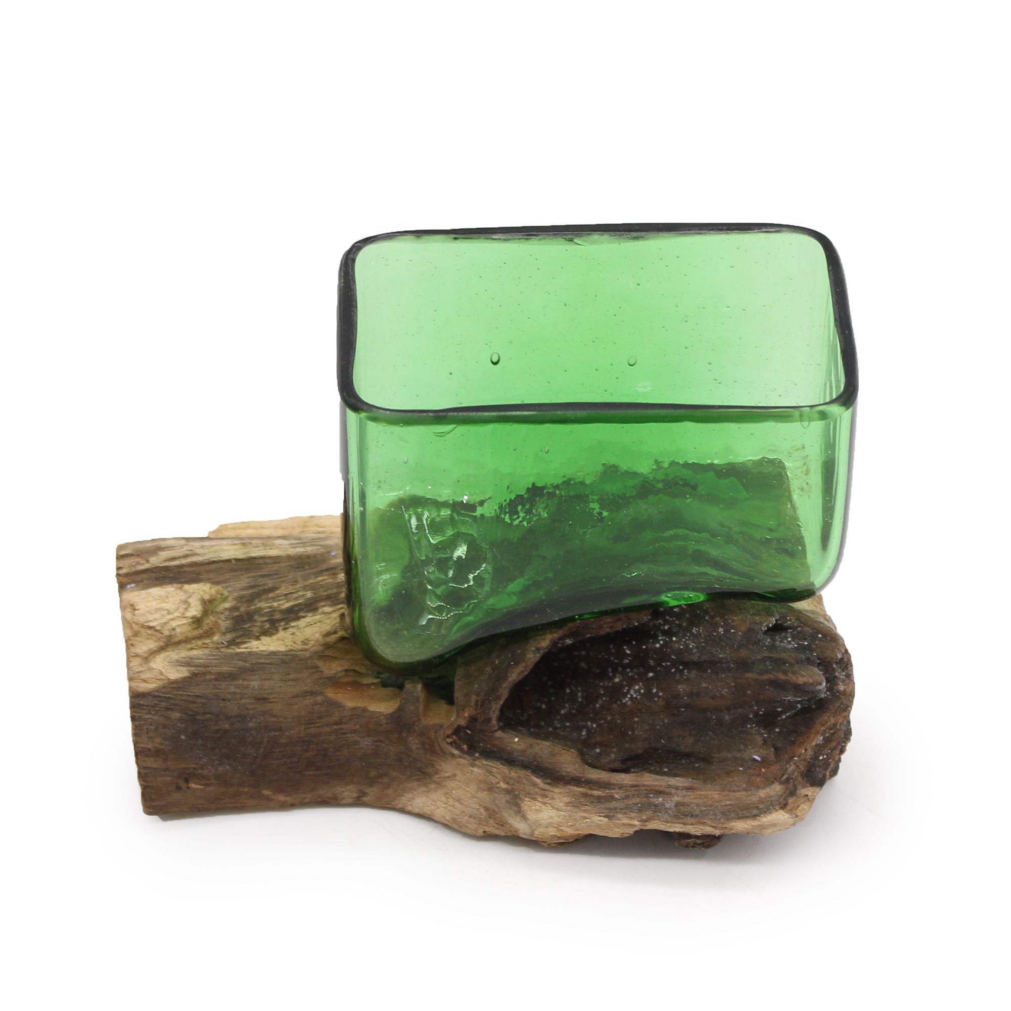 Recycled Beer Bottles - Square Bowl on Wood - Image 2