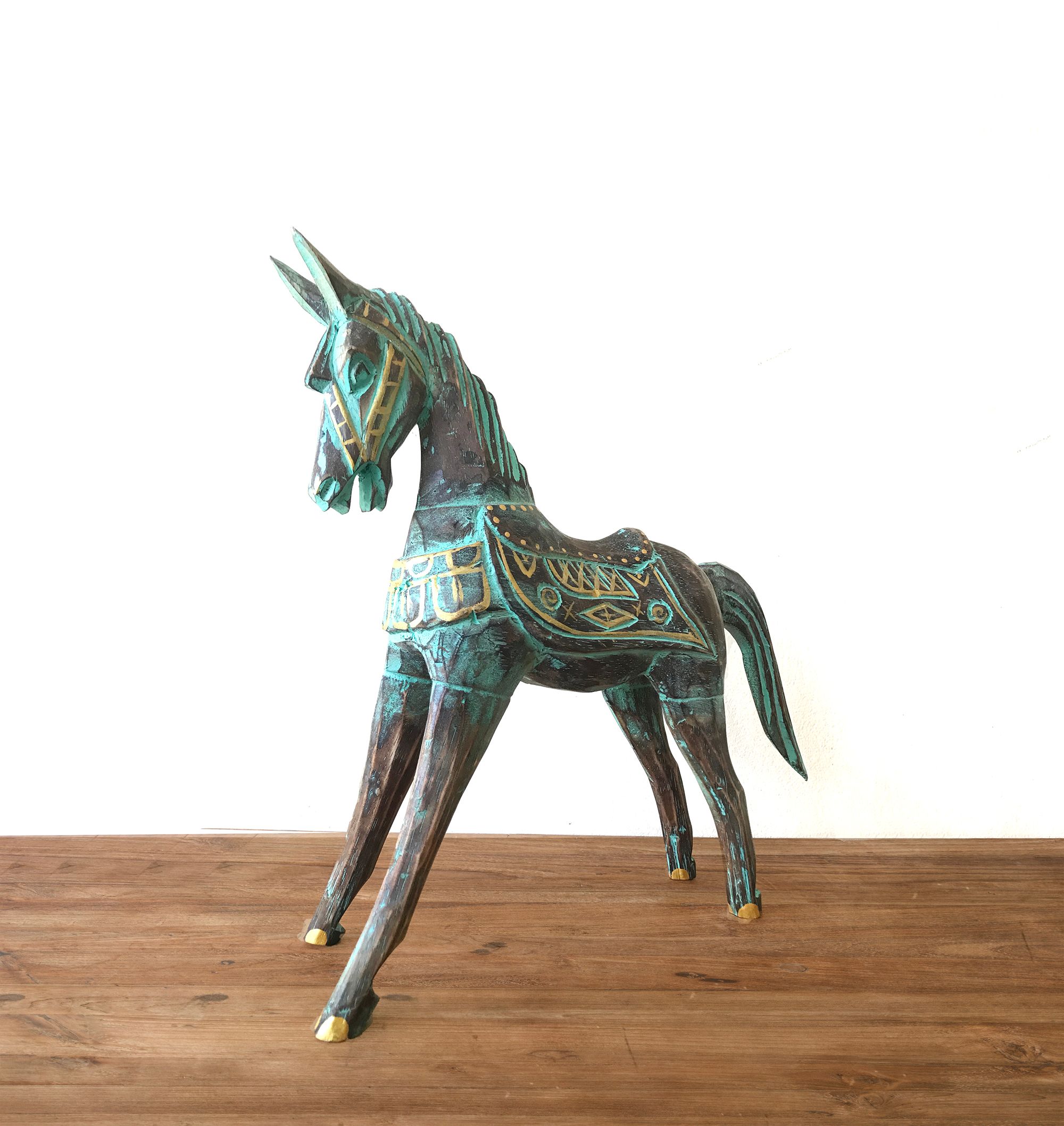 Large Gold & Turquoise Horse