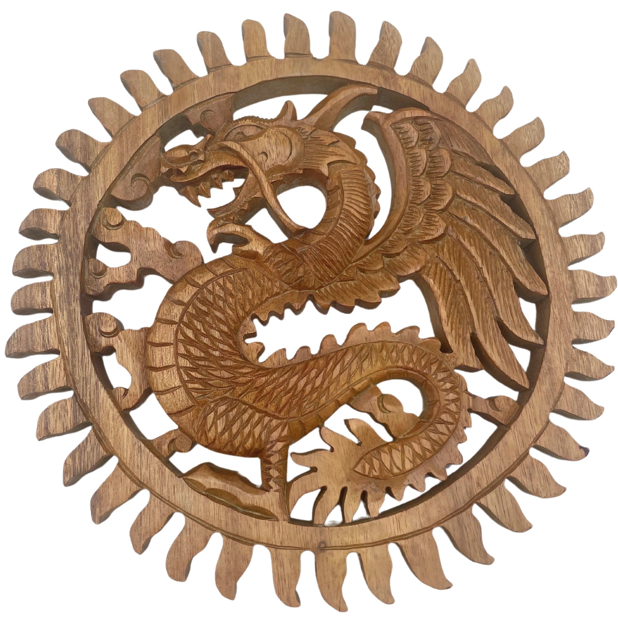 Winged Sun Dragon Plaque Carving