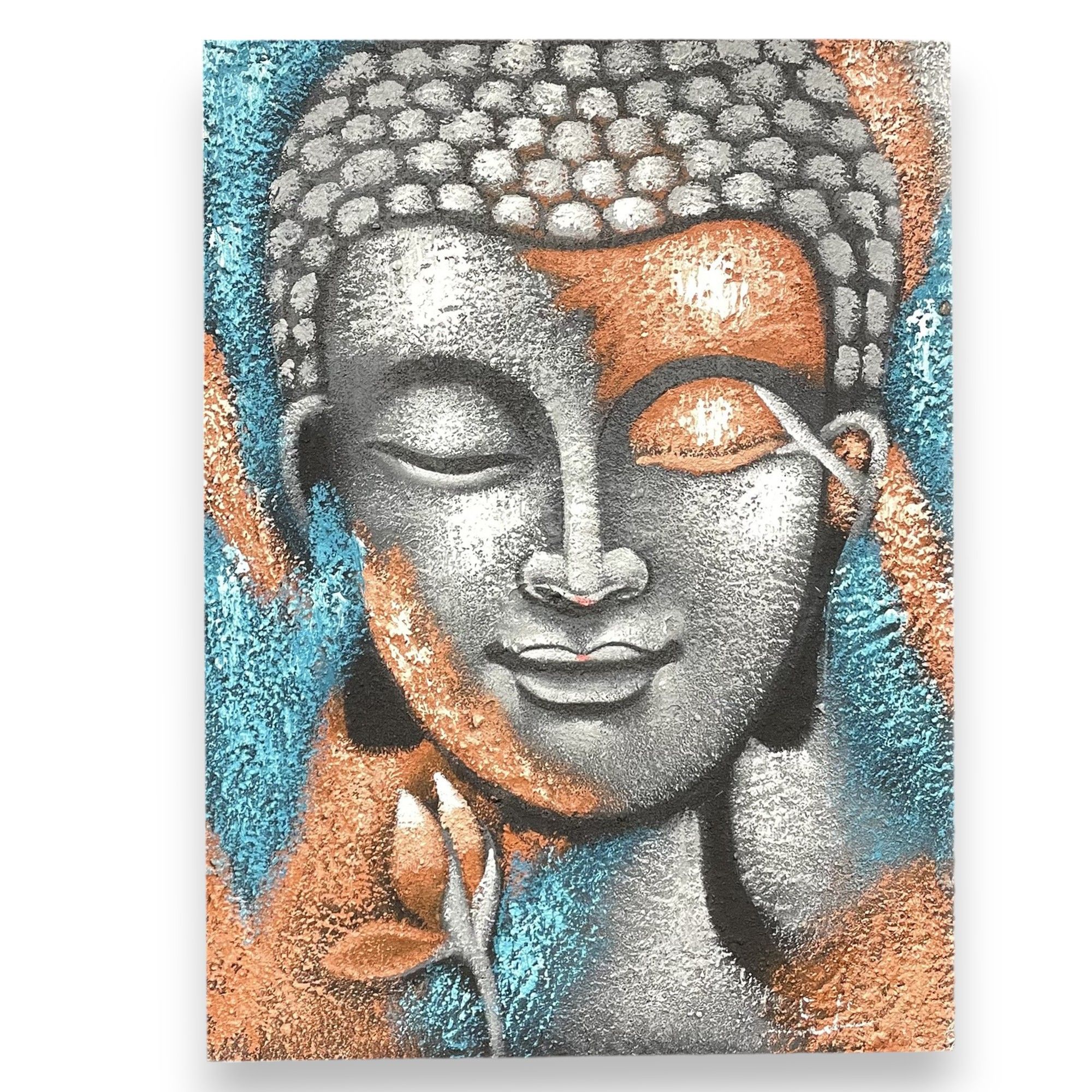 Buddha Painting - Silver & Rose Gold Flower 75x55cm - Image 2