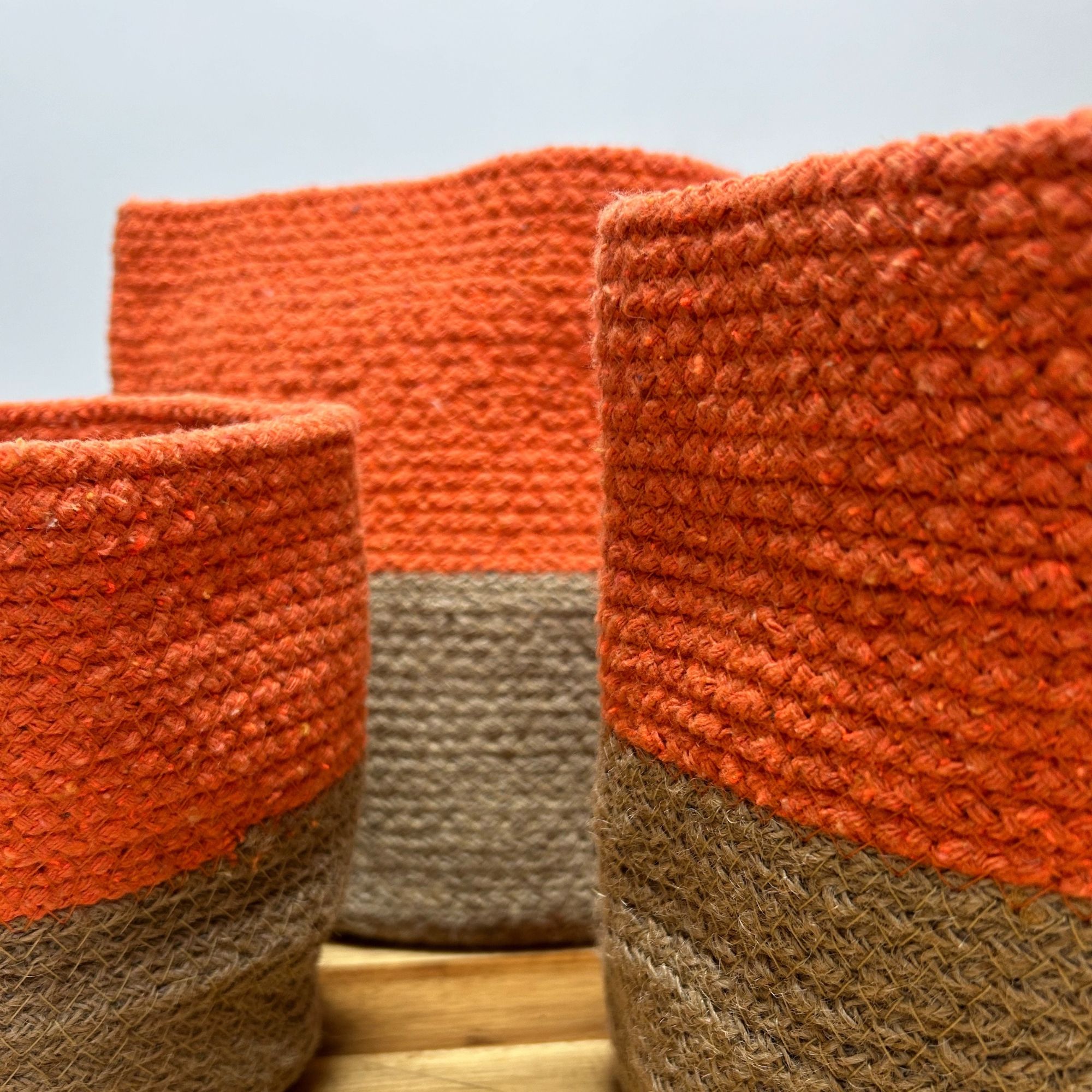 Set of 3 Cotton Rope Storage Baskets - Orange - Image 3