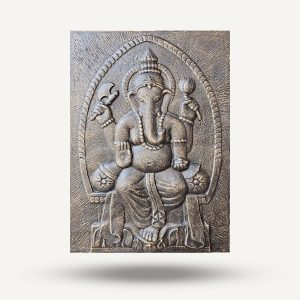 Large Ganpati Iron Frame Antique Gold Relief- 0.7x1m