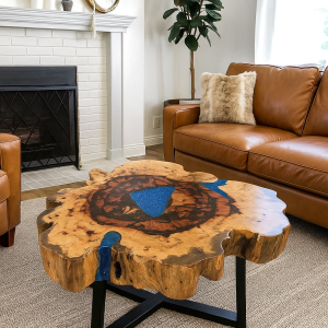 Tamarind and Resin Coffee Table - Sky Blue