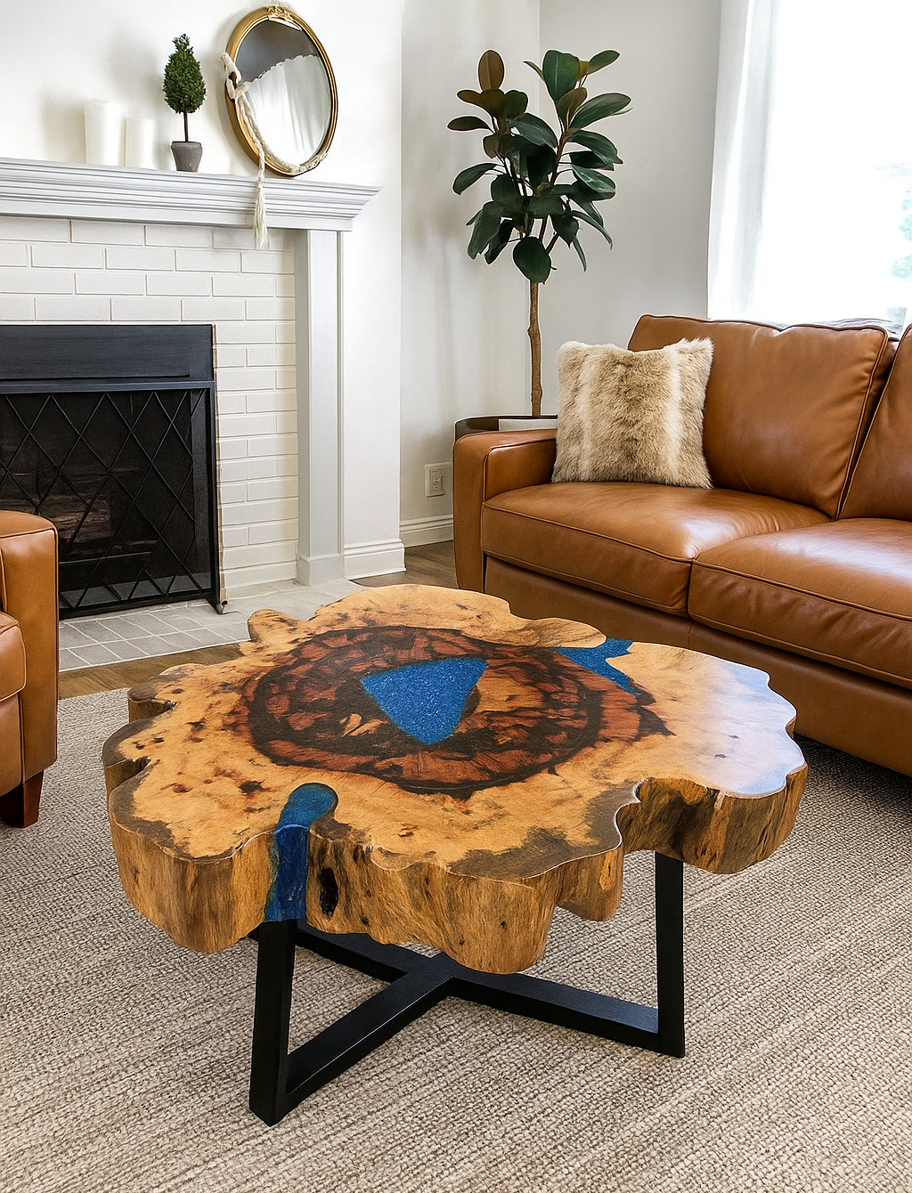Tamarind and Resin Coffee Table - Sky Blue