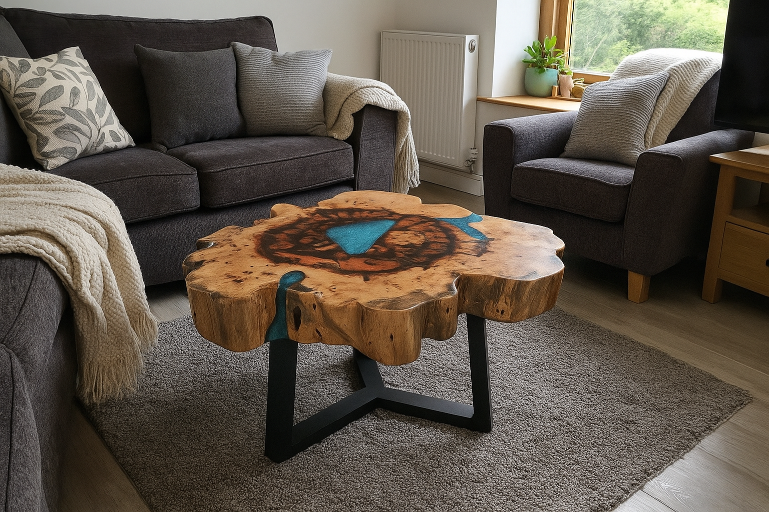 Tamarind and Resin Coffee Table - Aqua