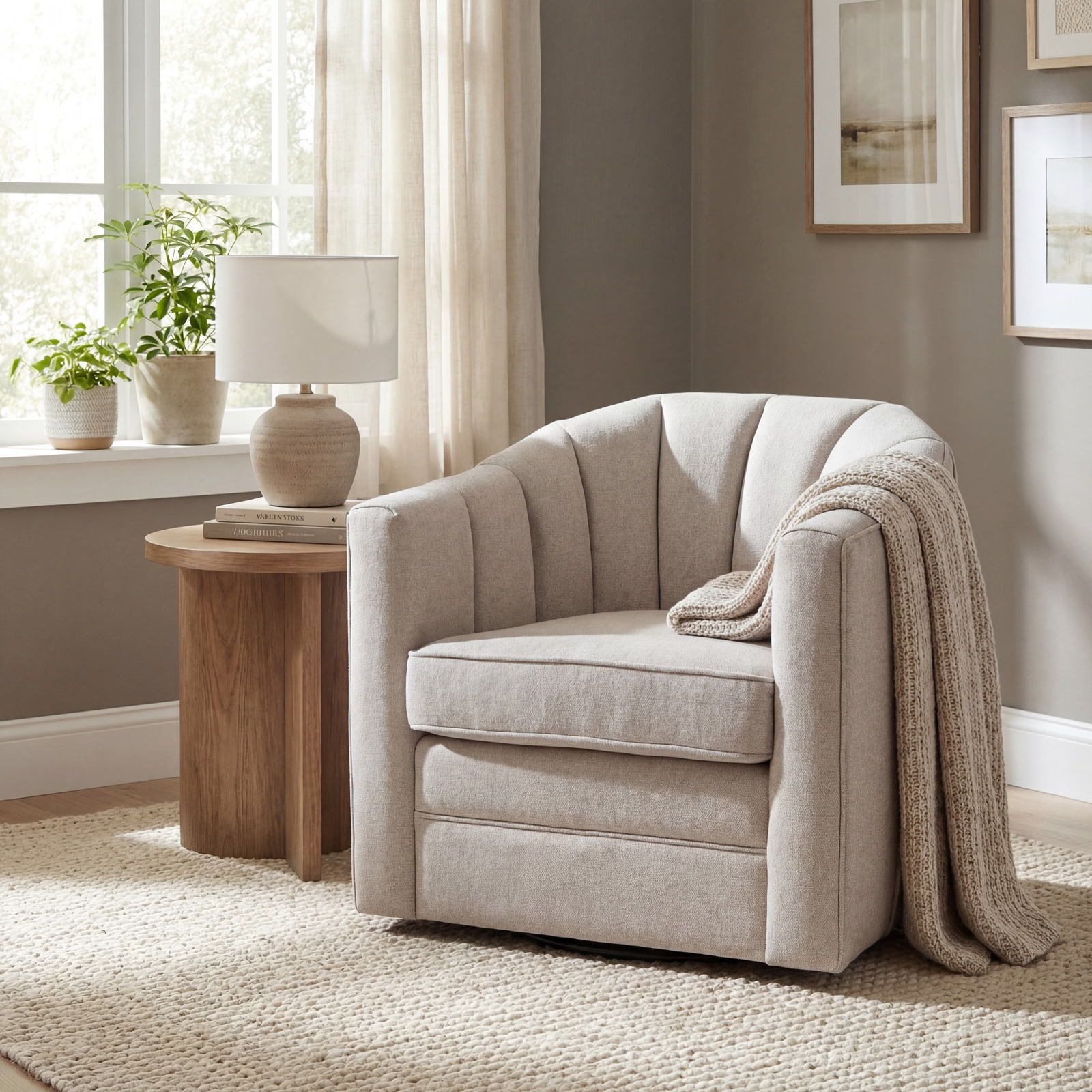 Lily Swivel Chair In Oatmeal Twill